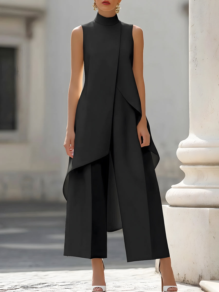 Fleur | Asymmetric Layered Sleeveless Top & Wide-Leg Pants Set