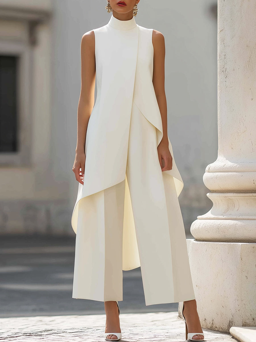 Fleur | Asymmetric Layered Sleeveless Top & Wide-Leg Pants Set