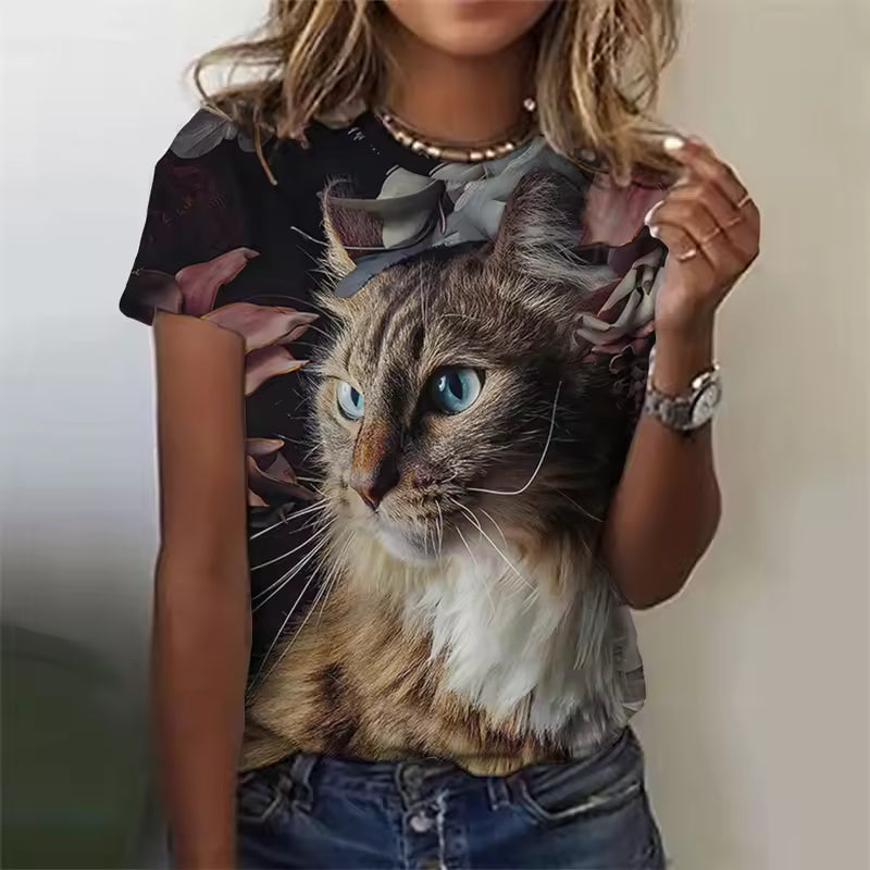 Marcella | Women's Cute Kitten Art Print Shirt