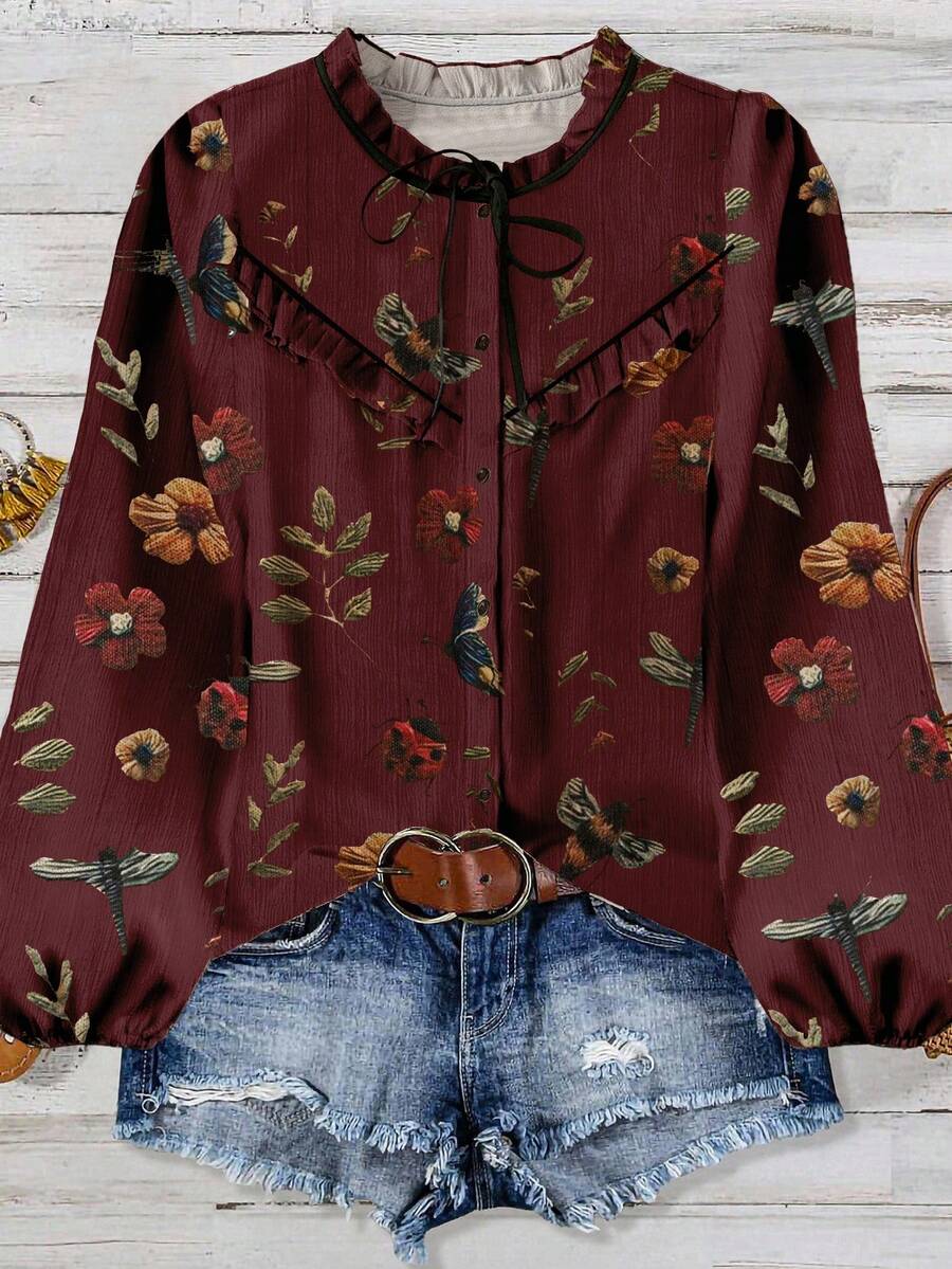 Liora | Vintage Meadow Tie Blouse