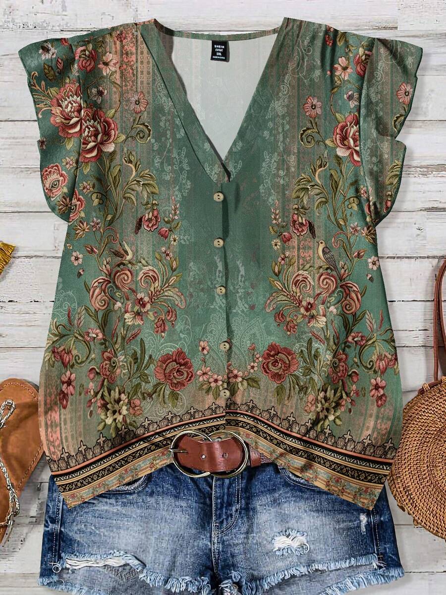 Aveline | Vintage Garden Button Blouse