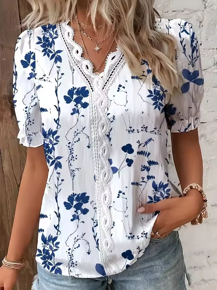 Fionna | Elegant V-Neck Jacquard Blouse