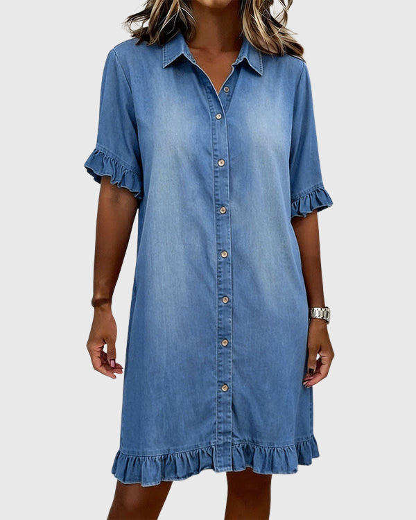 Zandrea | Comfortable Denim Dress With Flattering Rubbing