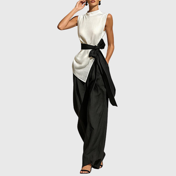 Annie | Fashionable 2-piece set with an asymmetrically hemmed top and wide-legged trousers