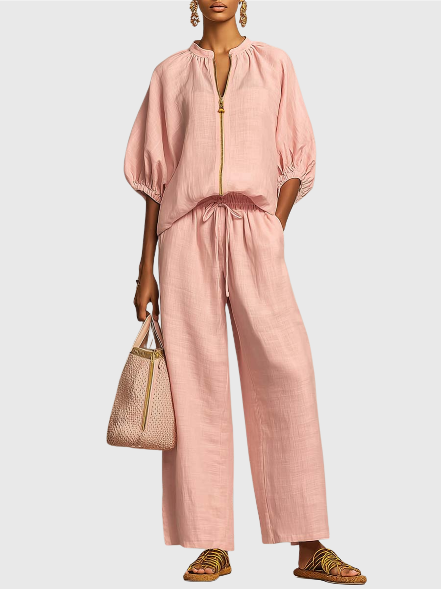 Hailey | Stylish Cozy Shirt Wide-Leg Pants Linen Cotton Two-Piece Set