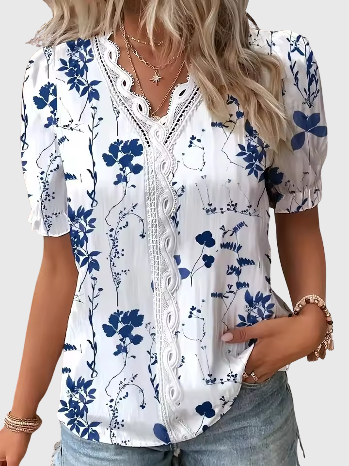 Fionna | Elegant V-Neck Jacquard Blouse