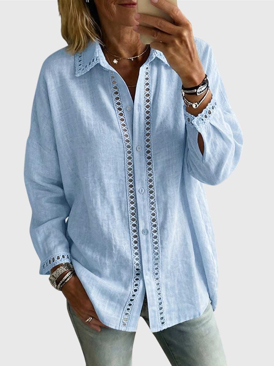 Venice | Casual Long-sleeve Linen-cotton Shirt With Spliced cutout Webbing