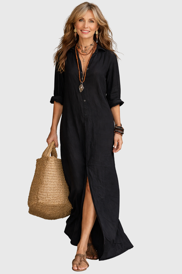 Delores | Relaxed V-Neck Button Maxi Dress