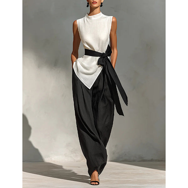 Annie | Fashionable 2-piece set with an asymmetrically hemmed top and wide-legged trousers