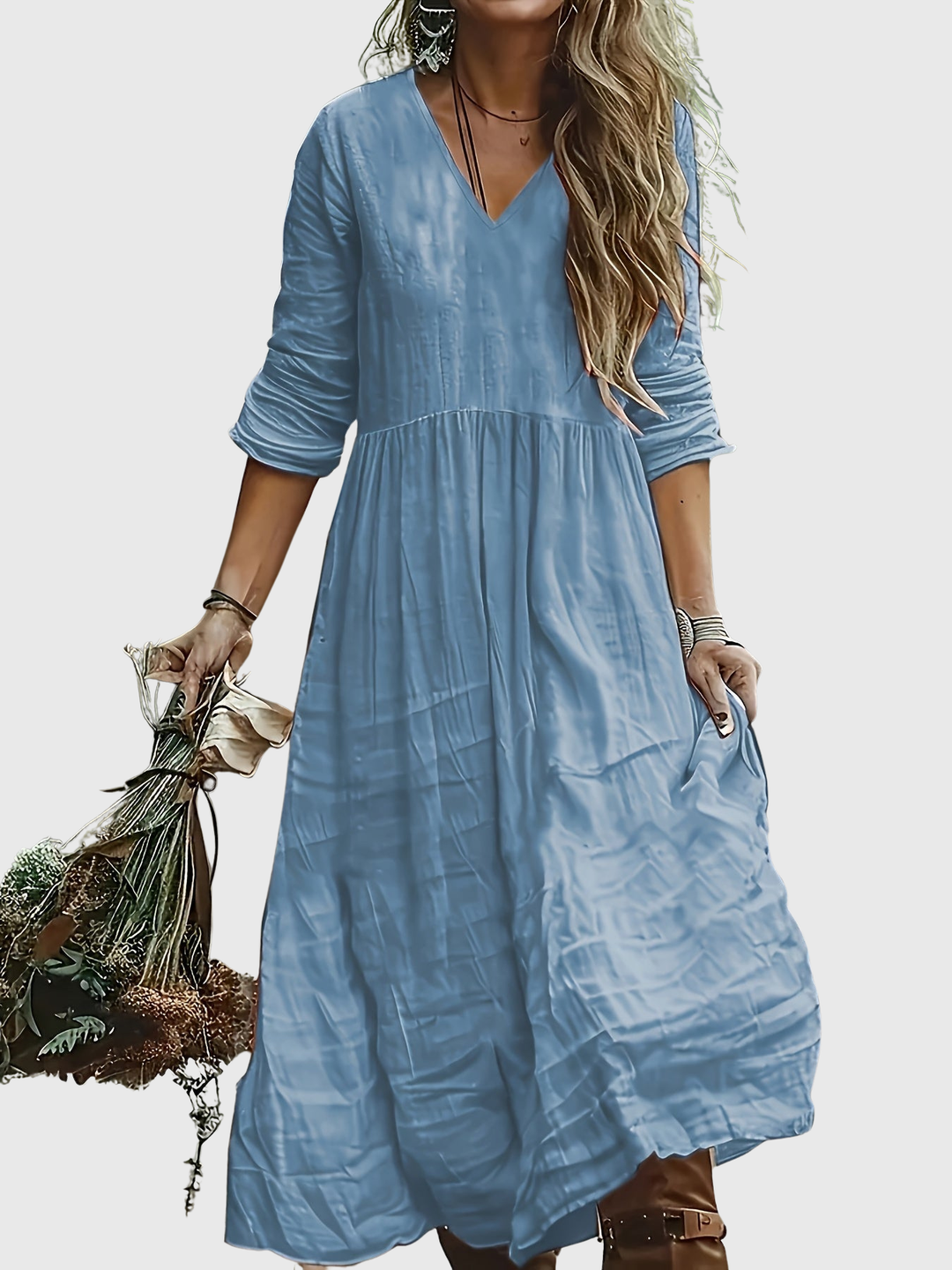 Sharon | Fashionable Long Dress With V Neck