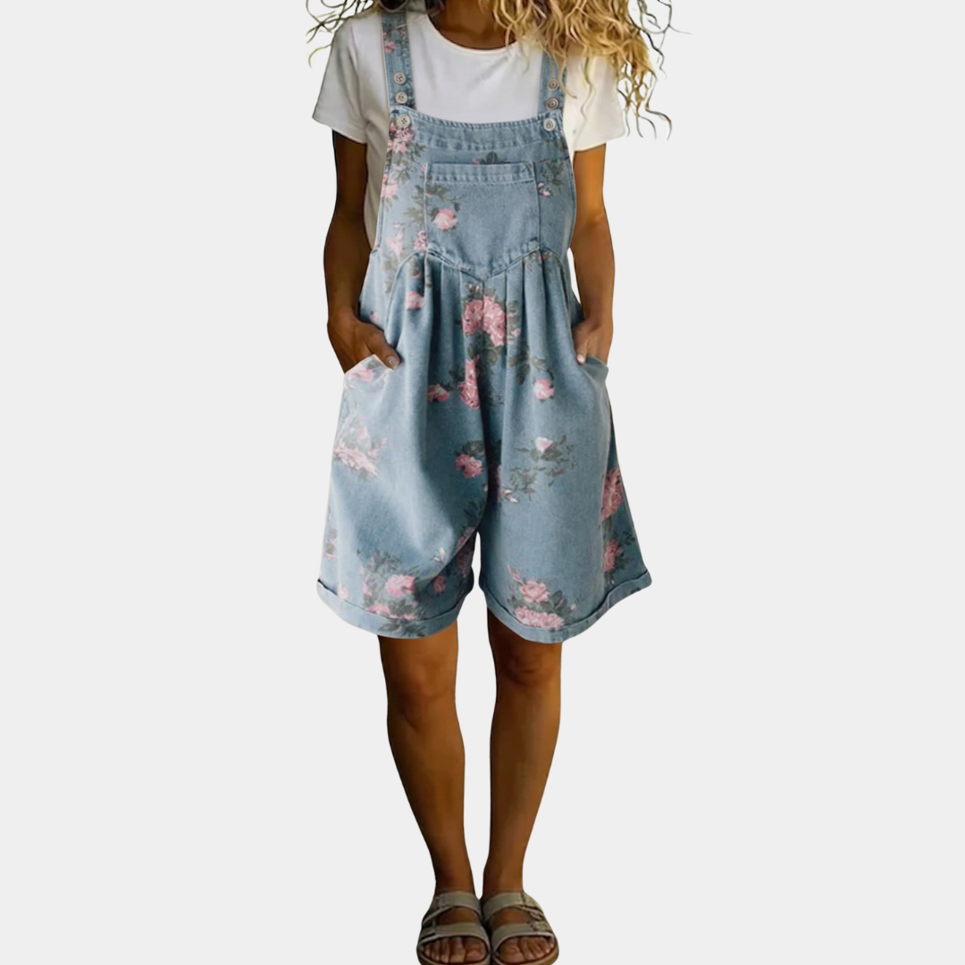 Lorenn | Vintage Washed Soft Cotton Feel Denim Floral Jumpsuit