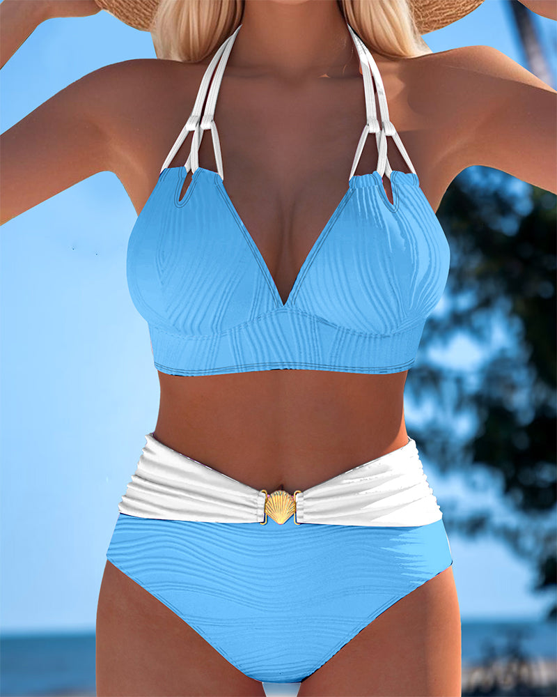 Lily | High Waisted Double Strap Swimsuit with Contrast Color