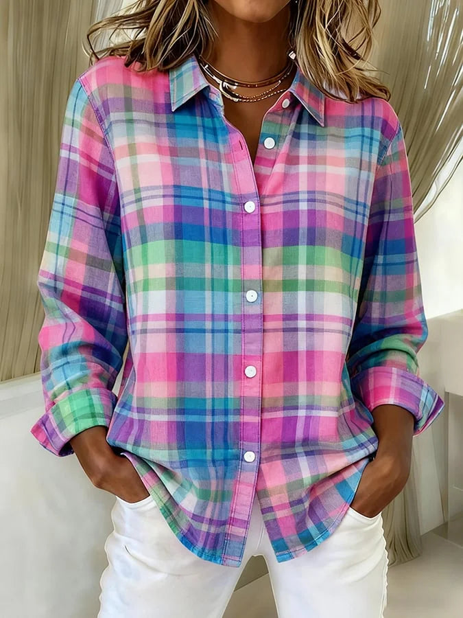 Nora | Women's Casual Retro Pink Plaid Shirt