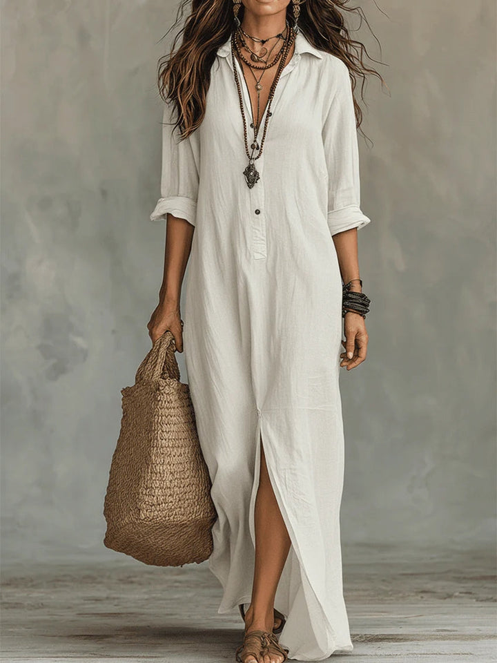 Delores | Relaxed V-Neck Button Maxi Dress