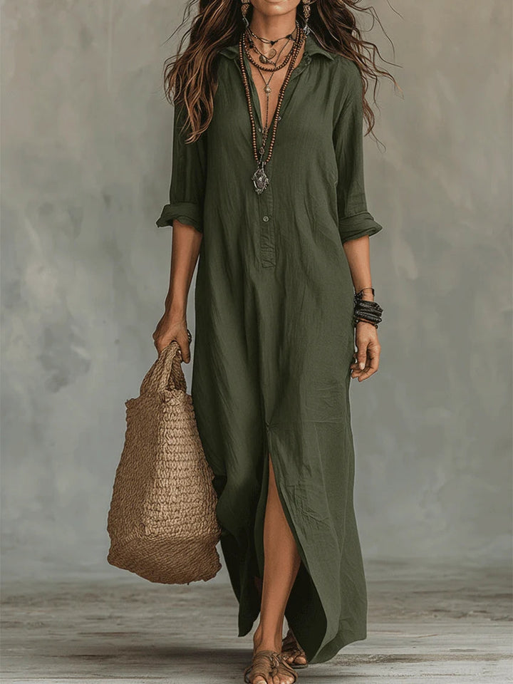 Delores | Relaxed V-Neck Button Maxi Dress