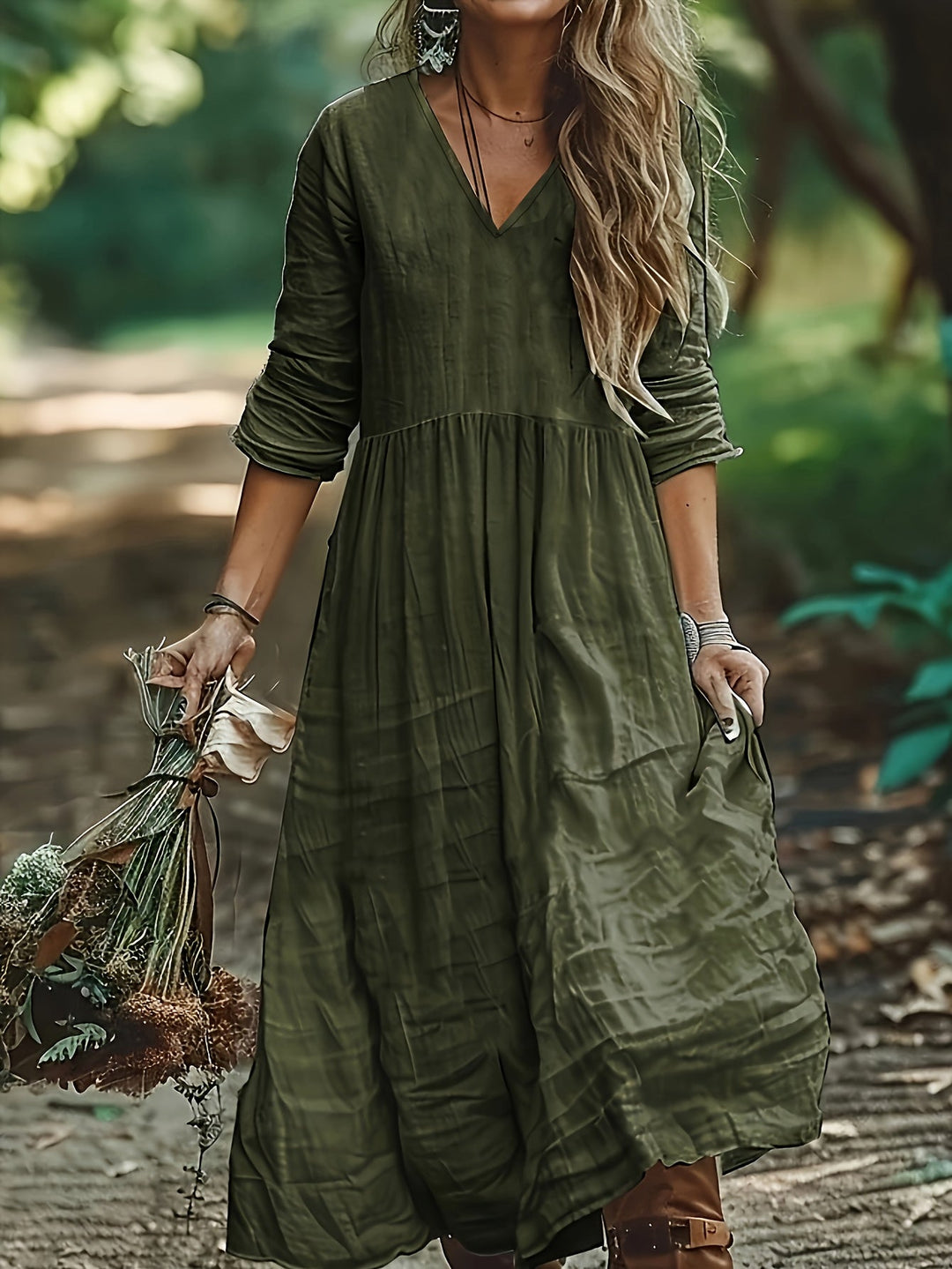 Sharon | Fashionable Long Dress With V Neck