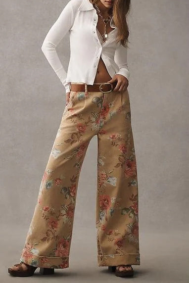 Audrey | Floral Wide Leg High Waist Casual Pants