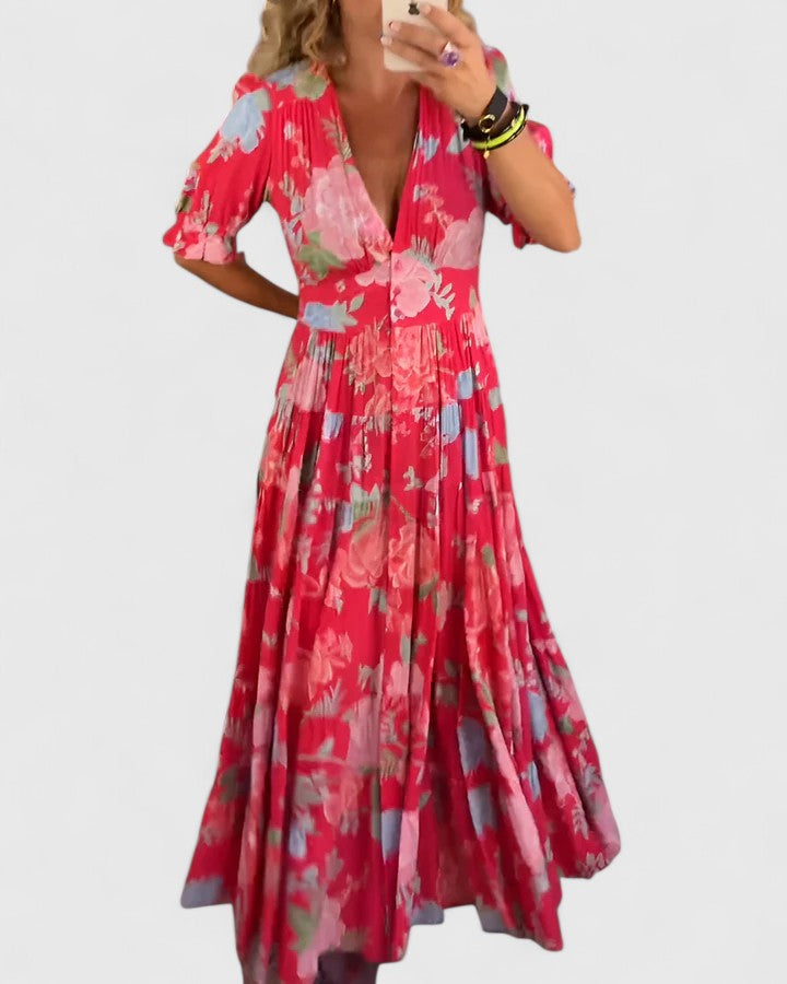 Cameryn | Elegant Floral V-neck Dress