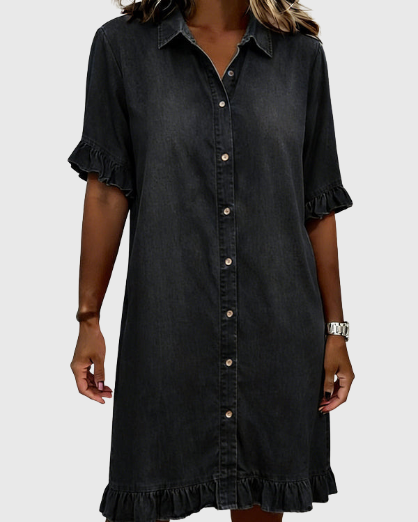 Zandrea | Comfortable Denim Dress With Flattering Rubbing