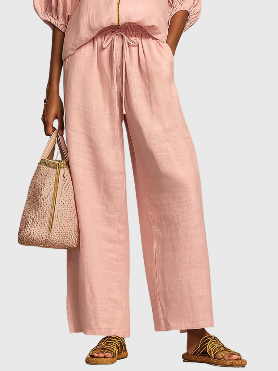 Hailey | Stylish Cozy Shirt Wide-Leg Pants Linen Cotton Two-Piece Set