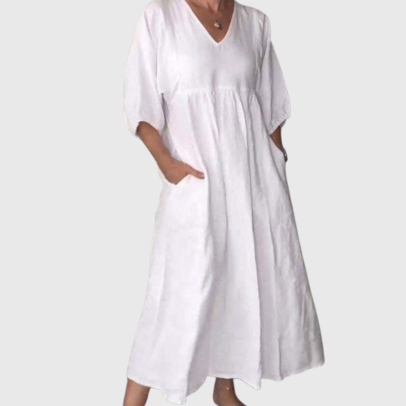 Zandrea | Loose Fit V Neck Midi Dress Lightweight Comfortable