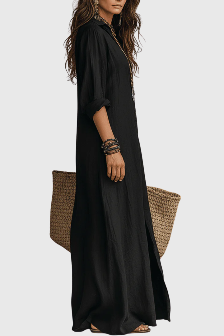 Delores | Relaxed V-Neck Button Maxi Dress