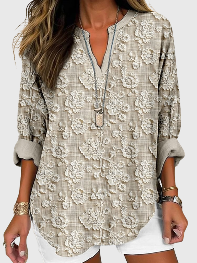 Hanna | Relaxed Fit Floral Embroidered Women Blouse V Neck