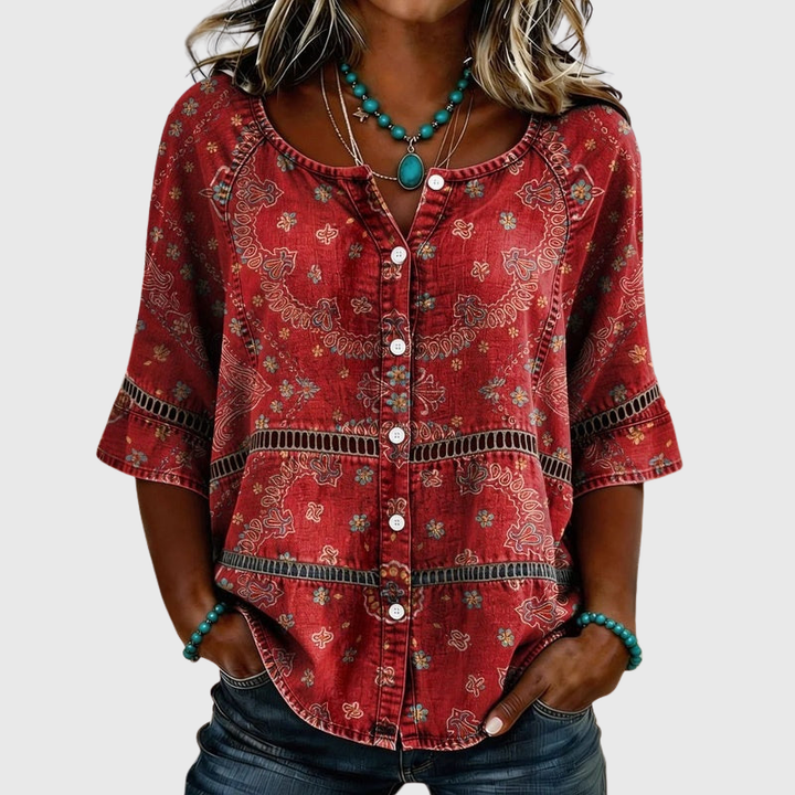 Natalia | Vintage Blouse with Ethnic Print