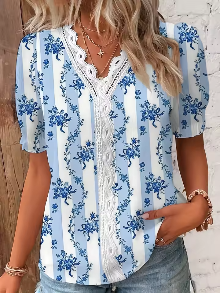 Fionna | Elegant V-Neck Jacquard Blouse