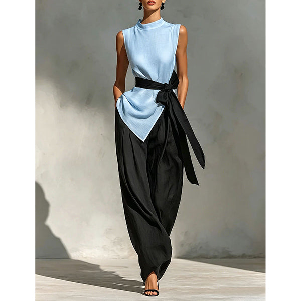 Annie | Fashionable 2-piece set with an asymmetrically hemmed top and wide-legged trousers
