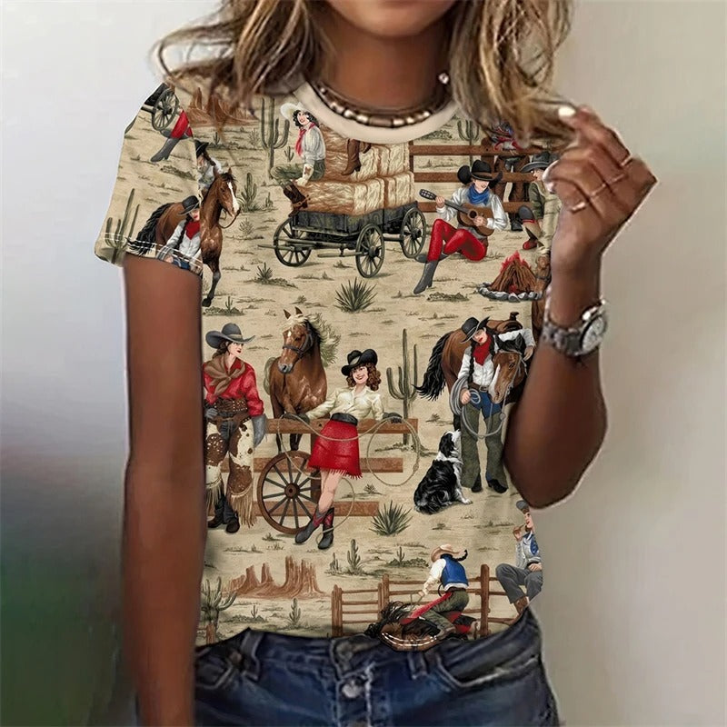 Muriel | Women's Cute Farmland Art Print Shirt