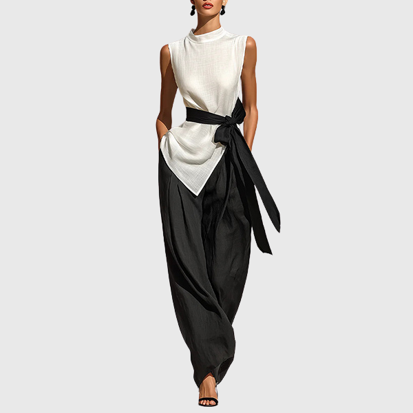 Annie | Fashionable 2-piece set with an asymmetrically hemmed top and wide-legged trousers