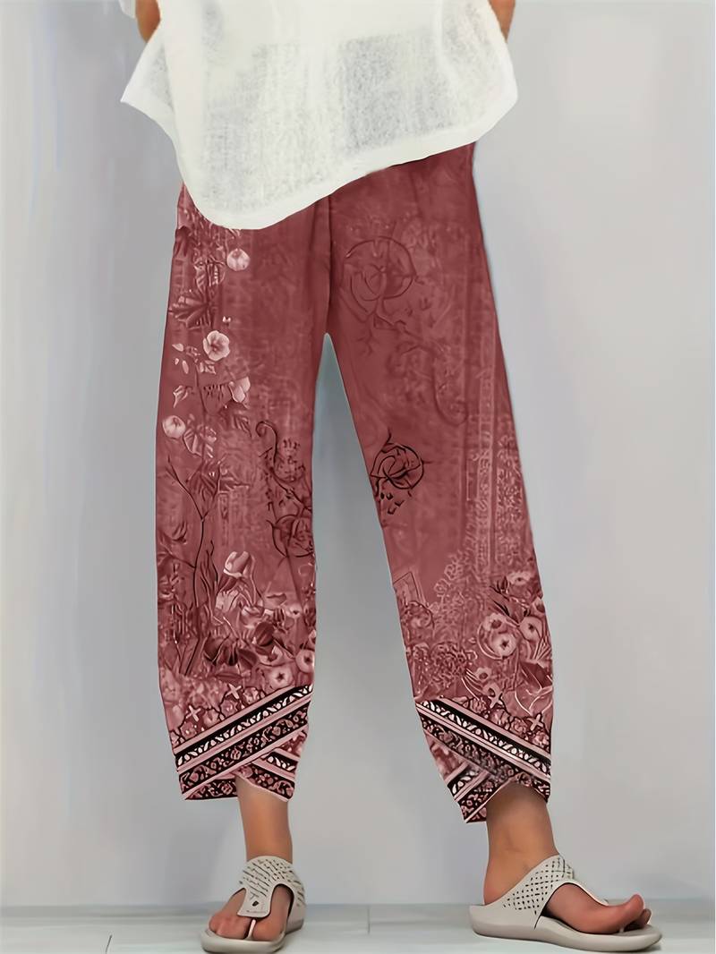 Natasha | Vintage Floral Capri Pant With Elastic Waist