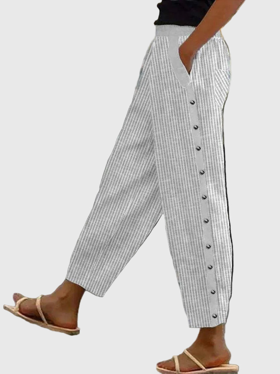 Eloise | Women's Casual Striped Cotton Pants With Pockets