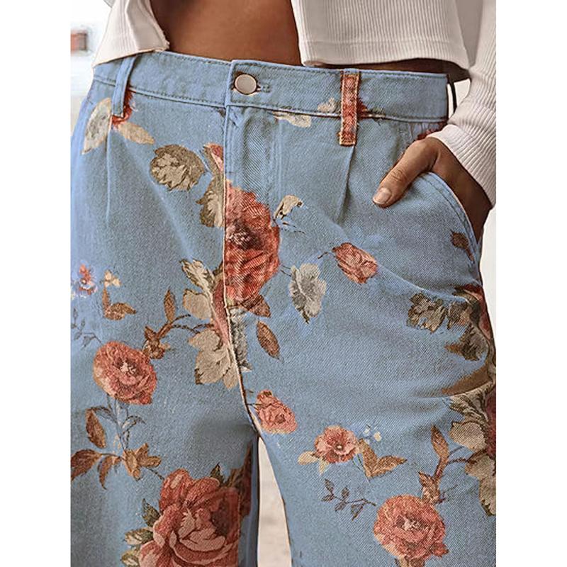 Audrey | Floral Wide Leg High Waist Casual Pants