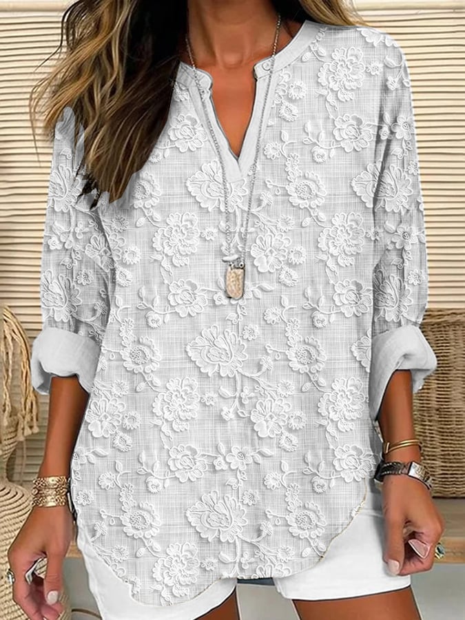 Hanna | Relaxed Fit Floral Embroidered Women Blouse V Neck