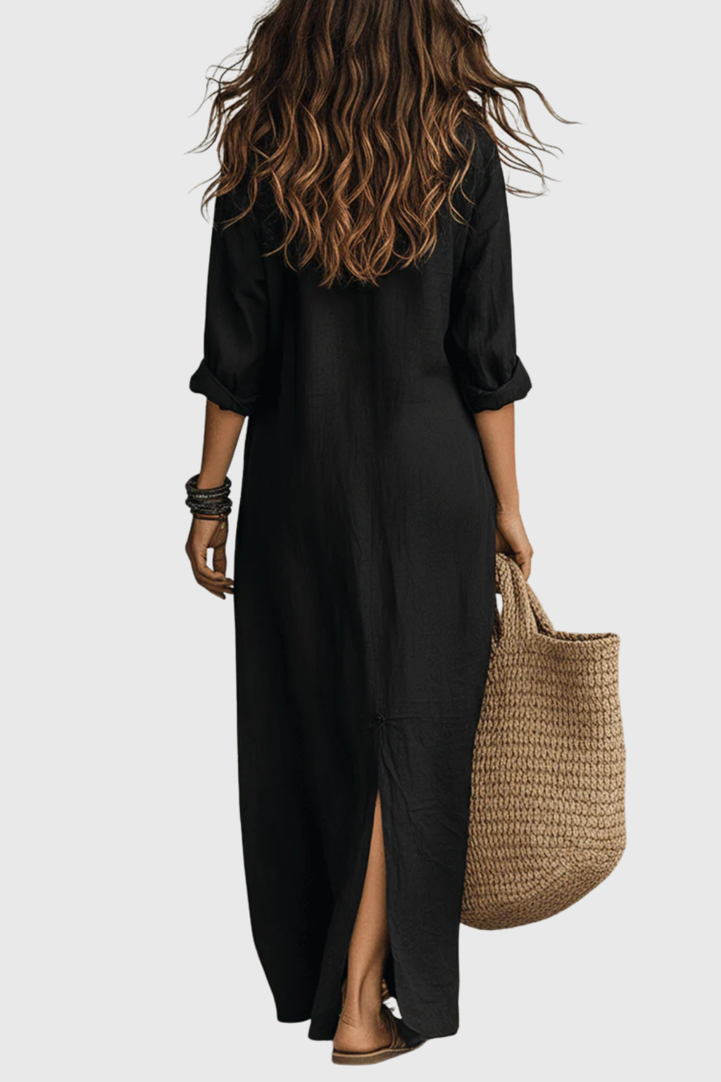 Delores | Relaxed V-Neck Button Maxi Dress