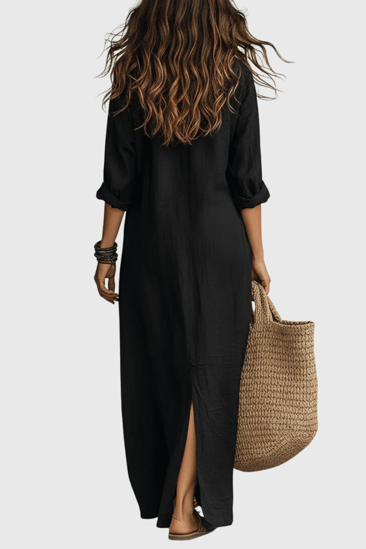 Delores | Relaxed V-Neck Button Maxi Dress