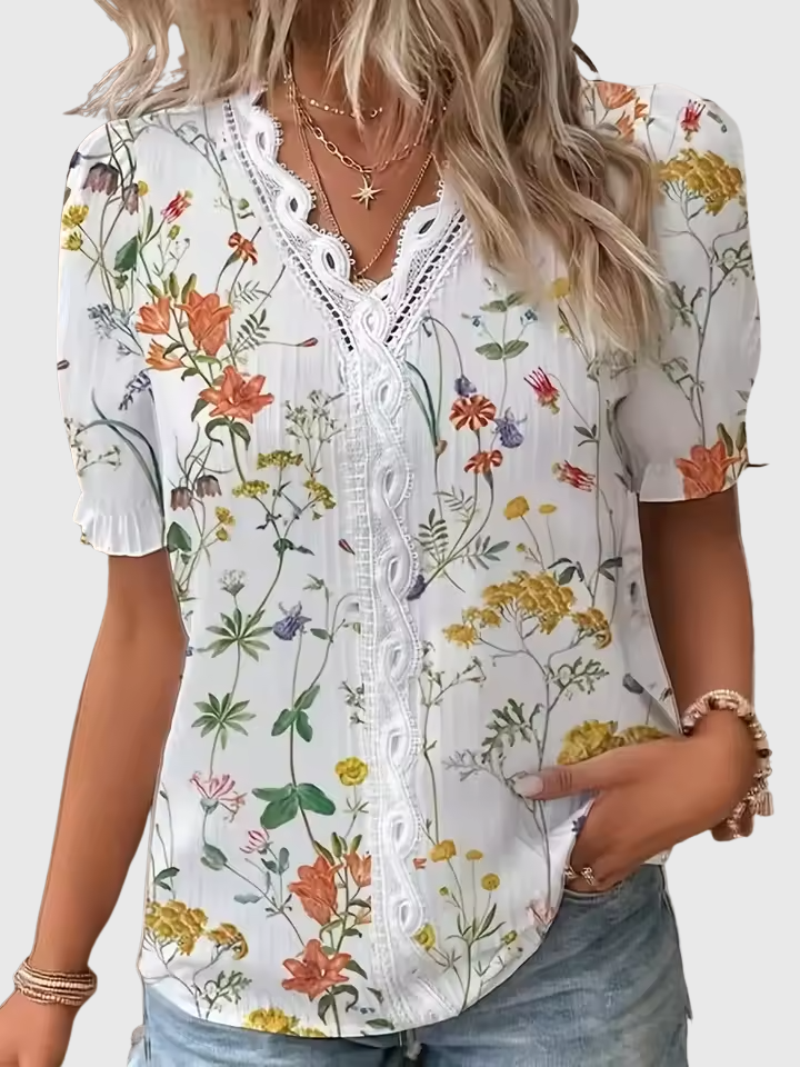 Fionna | Elegant V-Neck Jacquard Blouse