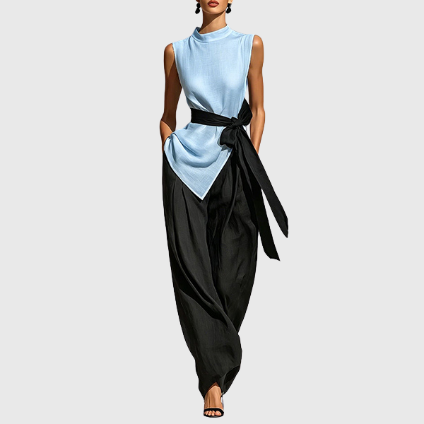 Annie | Fashionable 2-piece set with an asymmetrically hemmed top and wide-legged trousers