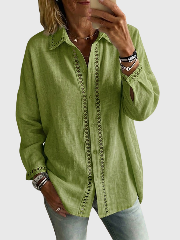 Venice | Casual Long-sleeve Linen-cotton Shirt With Spliced cutout Webbing