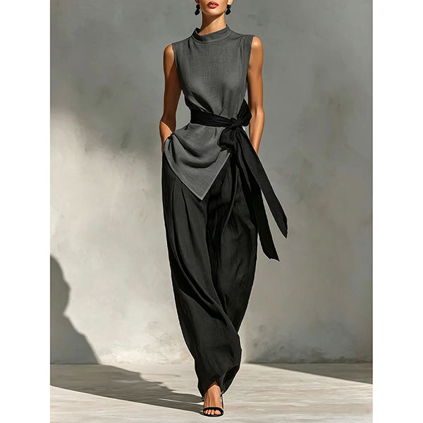 Annie | Fashionable 2-piece set with an asymmetrically hemmed top and wide-legged trousers
