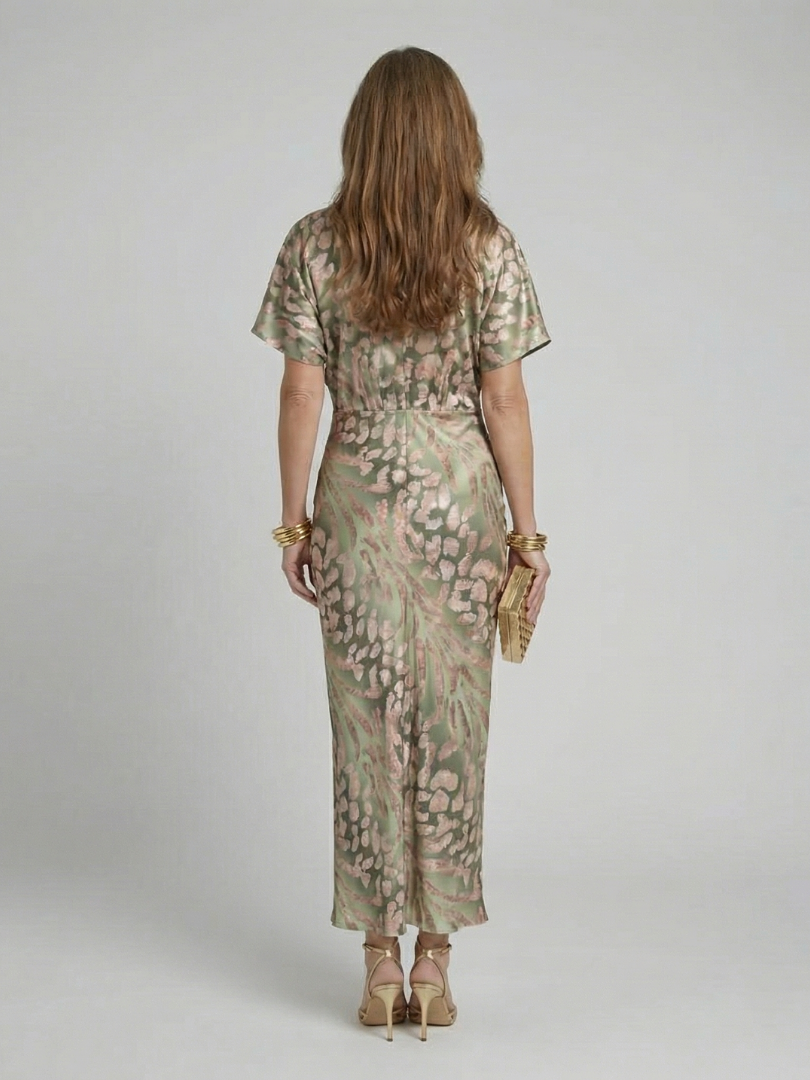 Coralie | Abstract Print V Neck Twist Waist Midi Dress