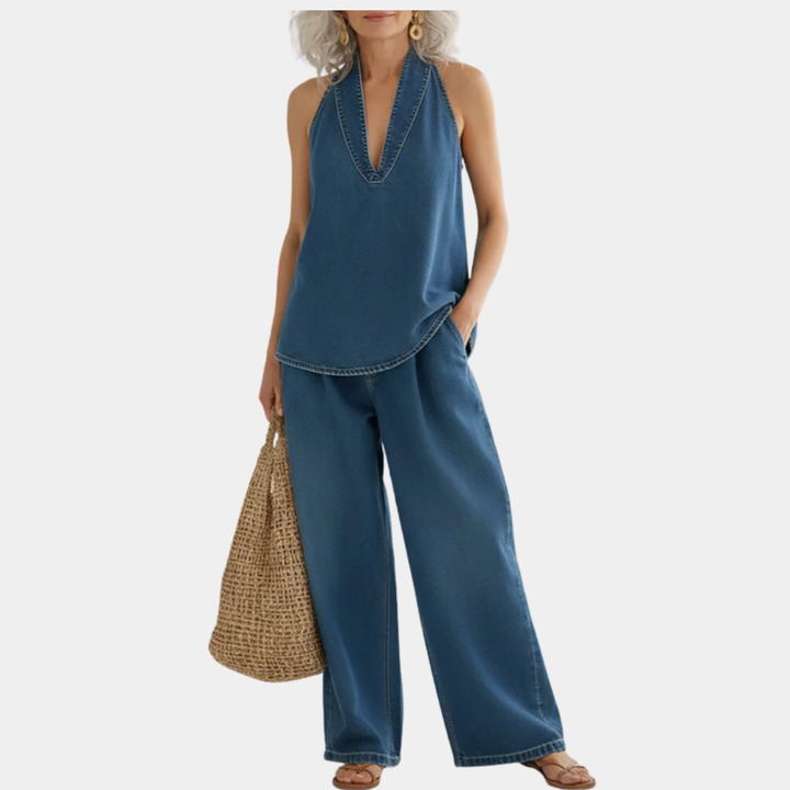 Lorea | Vintage Washed Soft Denim-Look Two-Piece Set