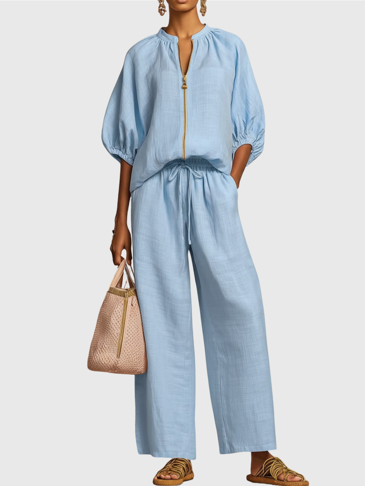 Hailey | Stylish Cozy Shirt Wide-Leg Pants Linen Cotton Two-Piece Set