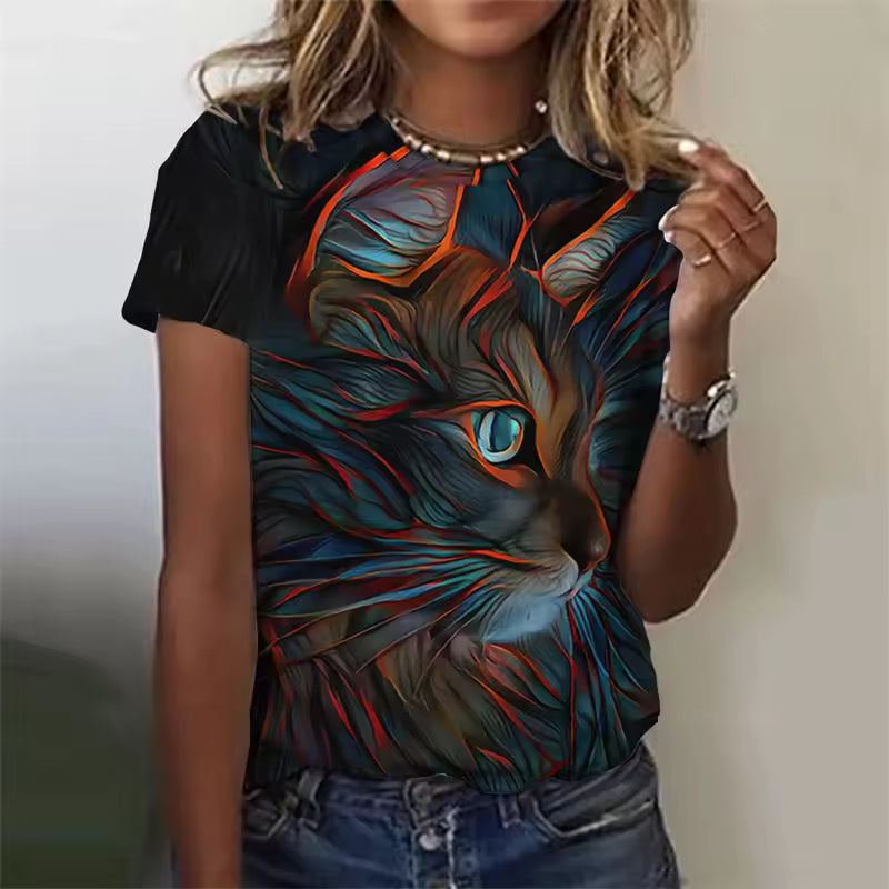 Genevieve | Women's Cute Kitten Art Print Shirt