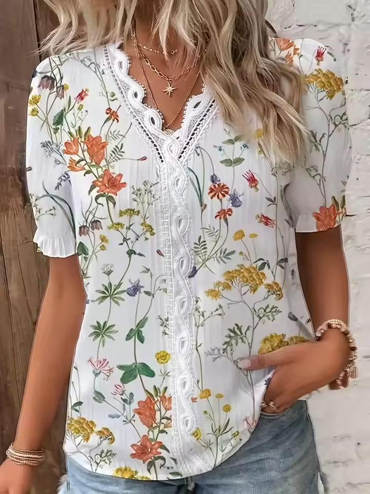 Fionna | Elegant V-Neck Jacquard Blouse