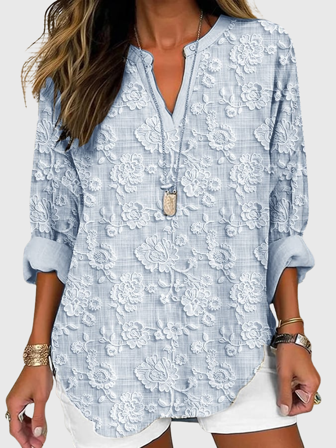 Hanna | Relaxed Fit Floral Embroidered Women Blouse V Neck