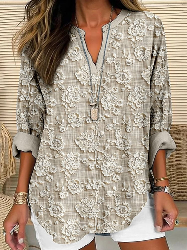 Hanna | Relaxed Fit Floral Embroidered Women Blouse V Neck
