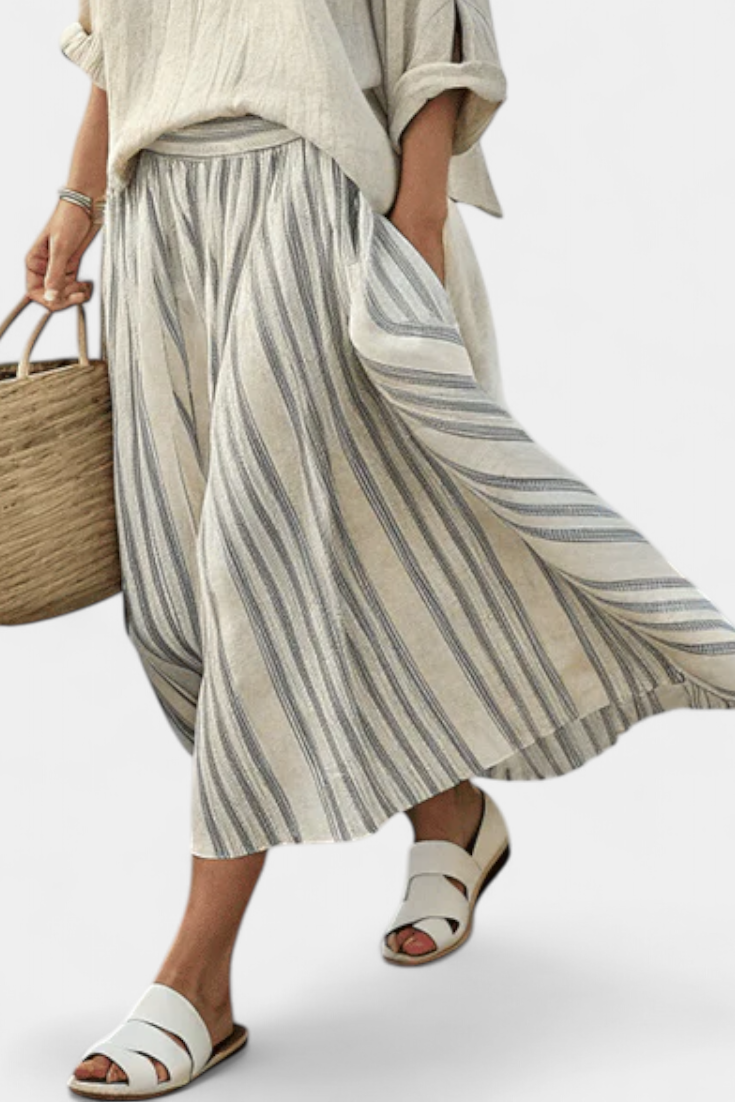 Simone | Comfortable Loose Blouse & Striped Midi Skirt